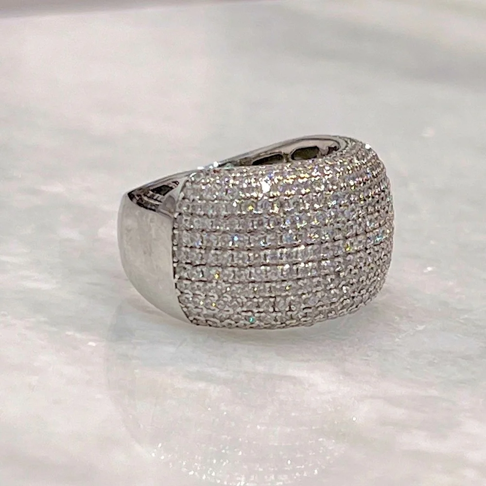 Diamond (sim) Sterling Silver Statement Ring Sz 8